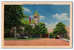 c1940's White County Court House Building Clock Tower Monticello IN Postcard 