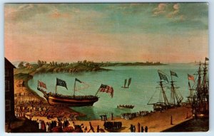 Launching of Ship Fame 1802 George Ropes SALEM Harbour Painting USA Postcard