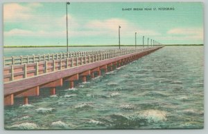 St Petersburg Florida~Gandy Bridge~1940s Linen Postcard