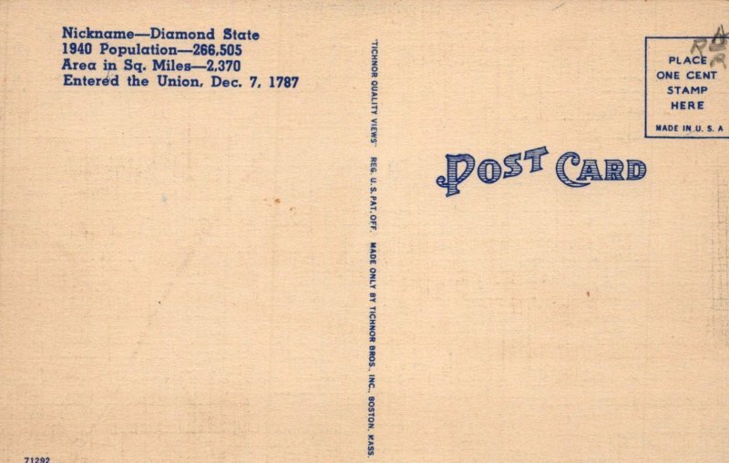 DE, Delaware Linen Large Letter Postcard, Tichnor