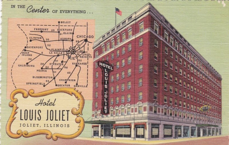 Illinois Joliet Hotel Louis Joliet With Map Curteich sk1072