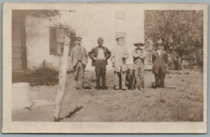 GROUP OF MEN With DOG ANTIQUE REAL PHOTO POSTCARD RPPC