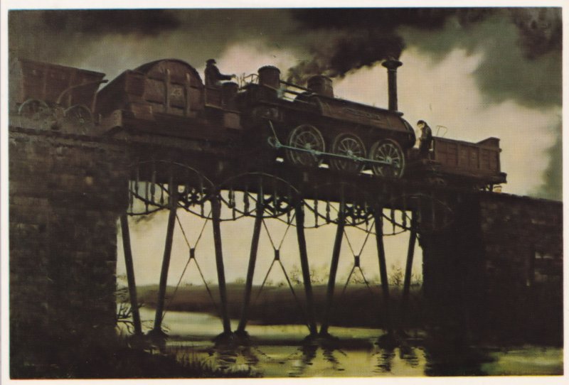 Stockton & Railway Engine 23 Wilberforce Train on Bridge Painting Postcard