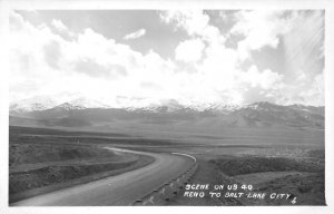 RPPC SCENE ON US 40 RENO NEVADA TO SALT LAKE CITY REAL PHOTO POSTCARD (c. 1950s)