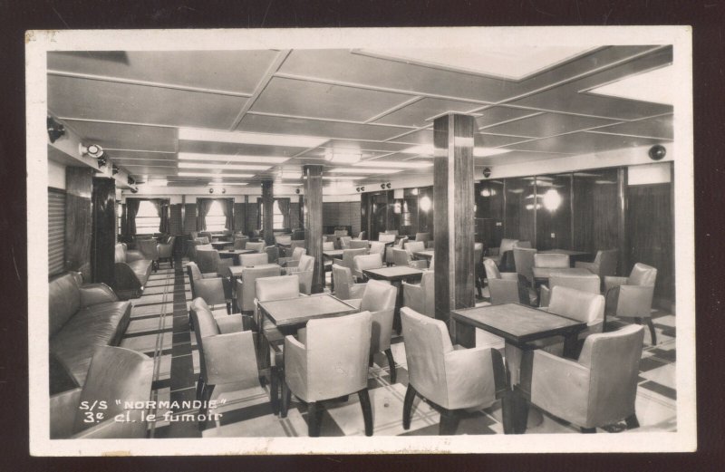 RPPC STEAMSHIP SS NORMANDIE INTERIOR DINING ROOM VINTAGE REAL PHOTO POSTCARD