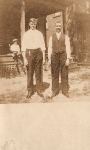 Vintage Postcard 1910's Two Men in One Frame Old Man Bearded & Young Man RPPC
