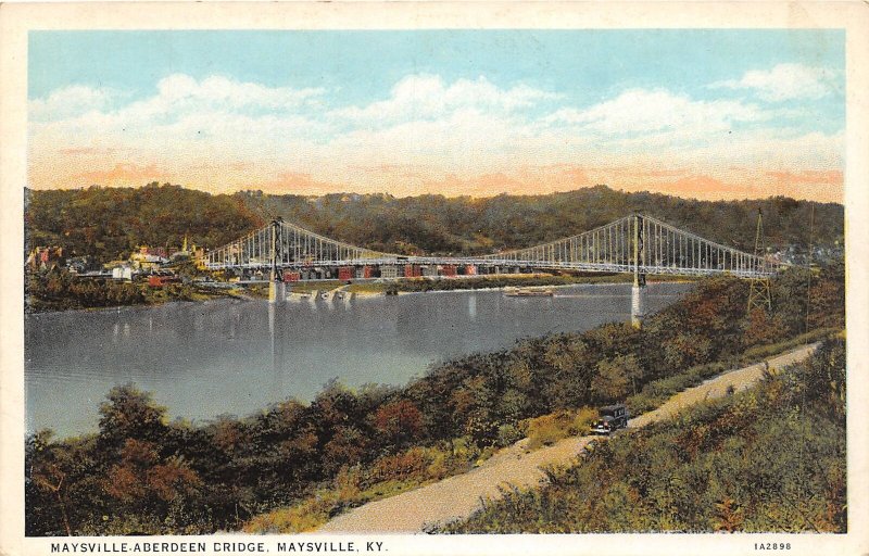 J47/ Maysville Kentucky Postcard c1930s Aberdeen Suspension Bridge River 147