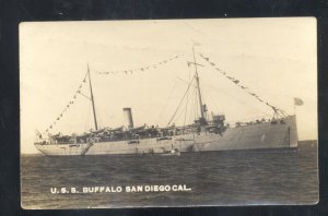 RPPC US NAVY WARSHIP USS BUFFALO SAN DIEGO CALIFORNIA REAL PHOTO POSTCARDD