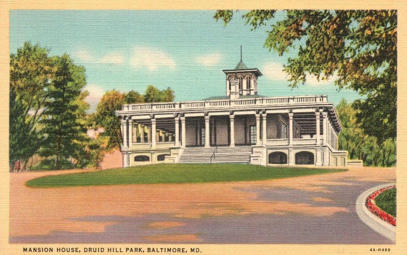 Vintage Postcard 1940's Mansion House Druid Hill Park Baltimore