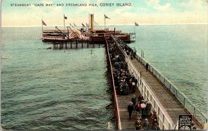 Postcard NY Coney Island Steamboat Cape May and Dreamland Pier 1908 A3