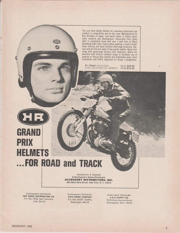 1966 Print Ad Arai Hirotake Grand Prix Helmets for Motorcycles