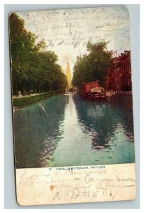 Vintage 1909 Postcard Boats in the Canals of Amsterdam Holland The Netherlands