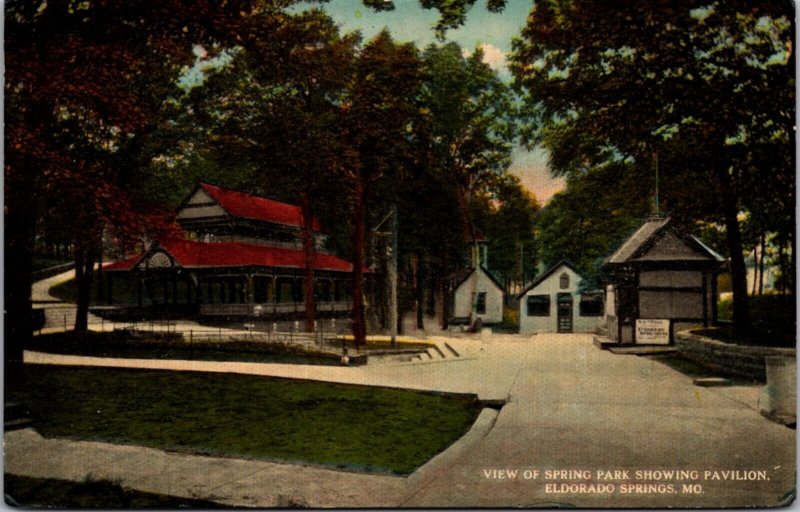 Postcard View of Spring Park Showing Pavilion in Eldorado Springs, Missouri