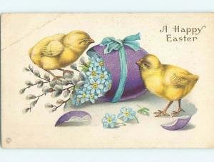 Divided-Back easter CHICKS WITH PURPLE EGG FILLED WITH FLOWERS r3469