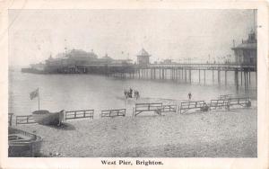 BRIGHTON SUSSEX UK WEST PIER~BOAT WITH FLAG~ POSTCARD 1909 PMK