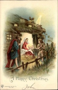 Christmas Nativity Shepherd Visits Mary and Baby Jesus c1910 Vintage Postcard