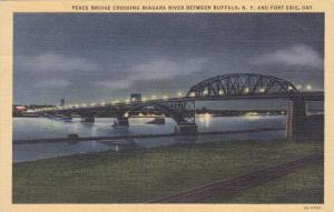 Peace Bridge over Niagara River Night View - Fort Erie, Ontario, Canada - Linen