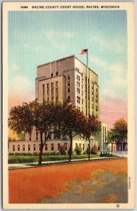 Racine Wisconsin WI, County Court House, Historic Building, Vintage Postcard