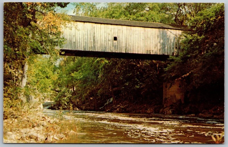 Vtg Connecticut CT Bulls Bridge Over Housatonic River Covered View Postcard