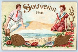 Waukenabo Minnesota MN Postcard Couple Romance Sea Shells Embossed 1909 Antique