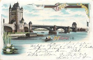 Germany Worms bridge litho 1900 postcard