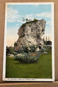 USED .01 POSTCARD - ST. ANTHONY'S ROCK, ST. IGNACE, MICHIGAN - STAIN