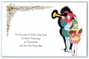 c1910's Christmas Cordial Greetings Girls Carol Ringing Bells Embossed Postcard