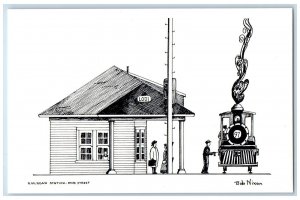 c1960s Lodi Southern Pacific Station Sketch Scene Lodi California CA Postcard