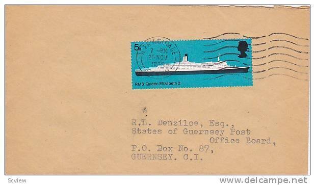 Envelope, Stamp Of Steamer- R. M. S. Queen Elizabeth 2, Guernsey, C.I., PU-1969