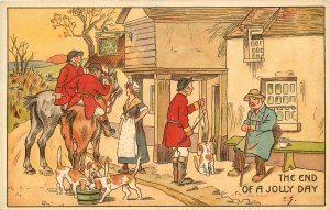 Vintage Postcard 307. Fox Hunting, End of a Jolly Day, Hunters & Dogs at the Pub