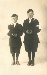 Postcard RPPC Photo 1920s Catholic Boys Holding bibles Religion 22-12672