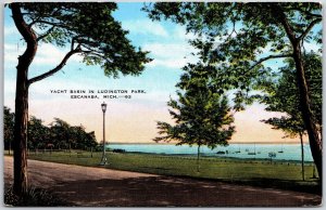 1945 Yacht Basin Ludington Park Escanaba Michigan MI Trees Posted Postcard