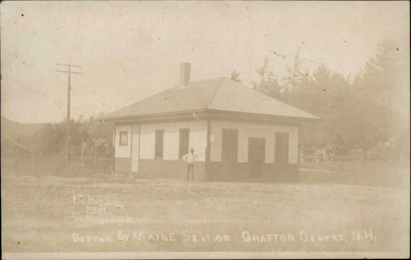 Grafton Center NH B&M RR Train Station Depot c1910 Real Photo Postcard