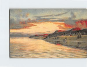 Postcard Lake Landscape Sunset Scenery Painting