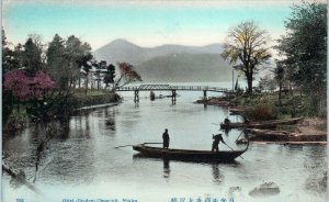 NIKKO, JAPAN  View  OJIRI (Bridge) CHUZENJI~Boat   c1910s  Handcolored  Postcard 