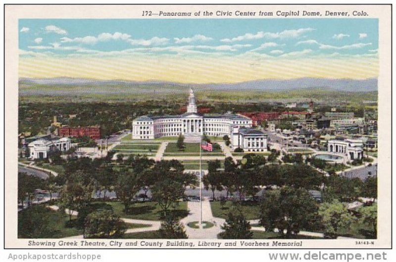 Colorado Denver panorama Of The Civic Center From Capitol Dome 1954