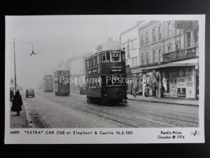 London Tram EXTRA CAR AT ELEPHANT & CASTLE 1951 Pamlin Print Postcard M490