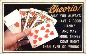 Playing Cards Gambling Royal Flush Queen of Hearts Vintage Postcard