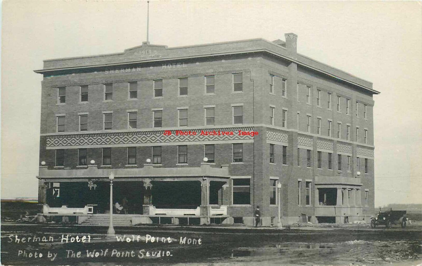 MT, Wolf Point, Montana, RPPC, Sherman Hotel, Exterior, Wolf Point