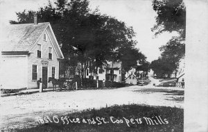 Coopers Mills ME Post Office Horse & Wagons Storefront Real Photo Postcard