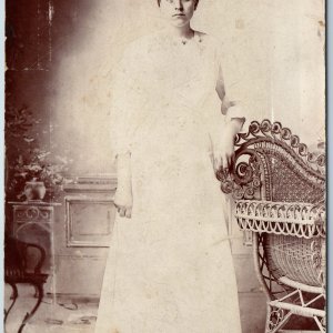 c1900s Cute Young Lady RPPC Pretty White Dress Lovely Eyes Girl Woman Solio A199