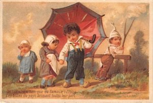 Approx. Size: 3 x 4.25 Children with an umbrella  Late 1800's Tradecard Non, ...