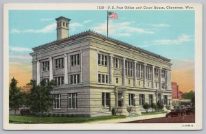 Linen~US Post Office & Court House Bldg~Street & Entry~Cheyenne WY~PM 1947 PC