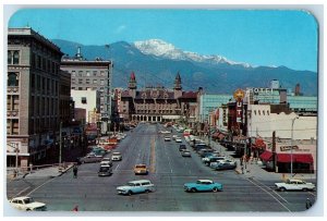 Colorado Springs Colorado Postcard Pikes Peak Avenue Antlers Hotel 1965 Vintage