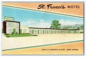 Reno Nevada Postcard St. Francis Motel Exterior Building c1940 Vintage Antique