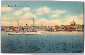 Waterfront Skyline, New London CT c1945 Vintage Postcard Y12