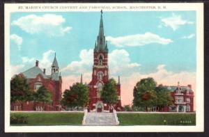 St Marie's Church Convent School Manchester NH Postcard 4140