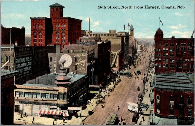 Postcard 16th Street, North from Harney in Omaha, Nebraska~3011