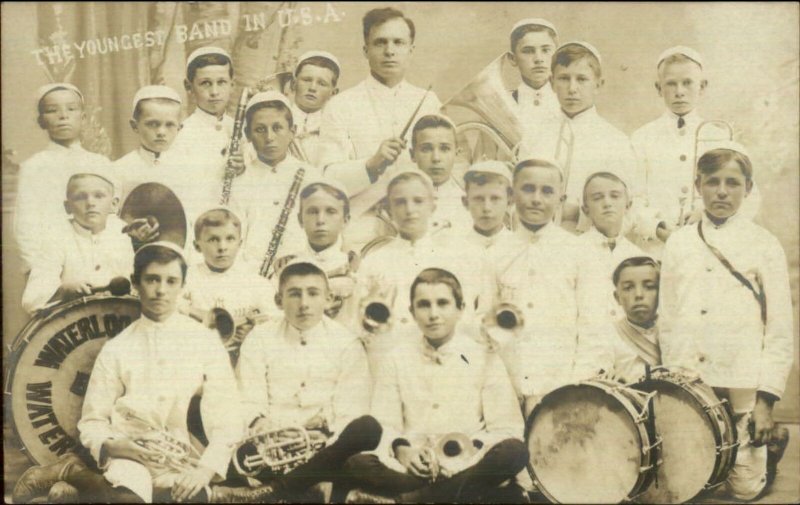 Youngest Music Band USA Kids Instruments Waterloo IA Real Photo Postcard xst