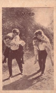 Vintage Postcard School Teenage Lovers Back Ride Sweet Romance Walking Loaded